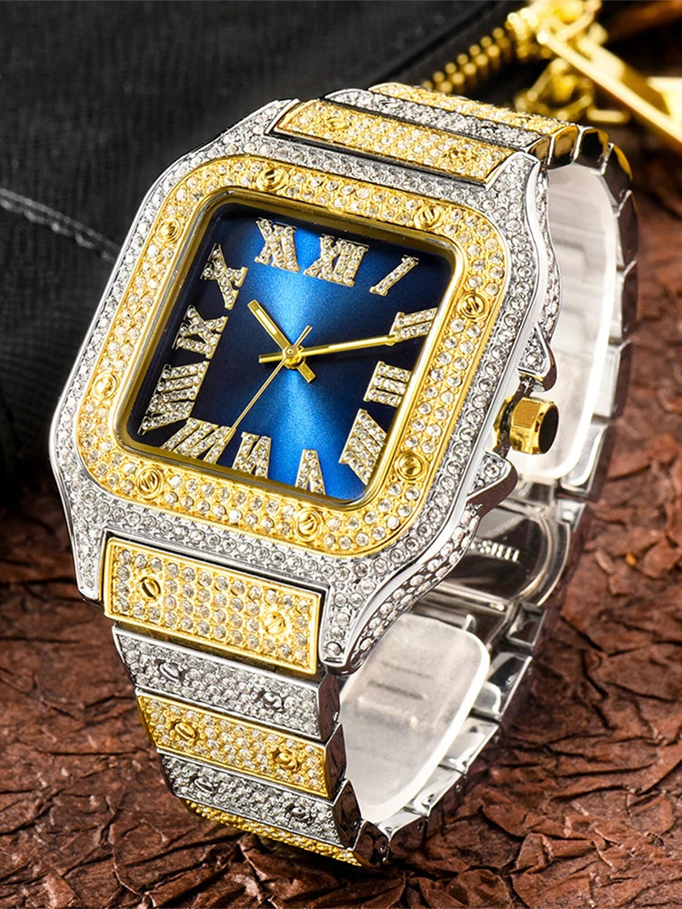 Aokaishen Iced Out Diamonds Watch – Stainless Steel, Zircon, Trendy