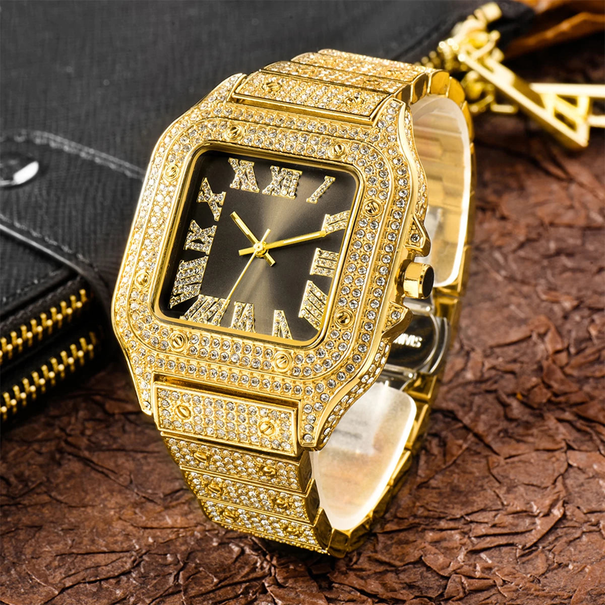 Aokaishen Iced Out Diamonds Watch – Stainless Steel, Zircon, Trendy