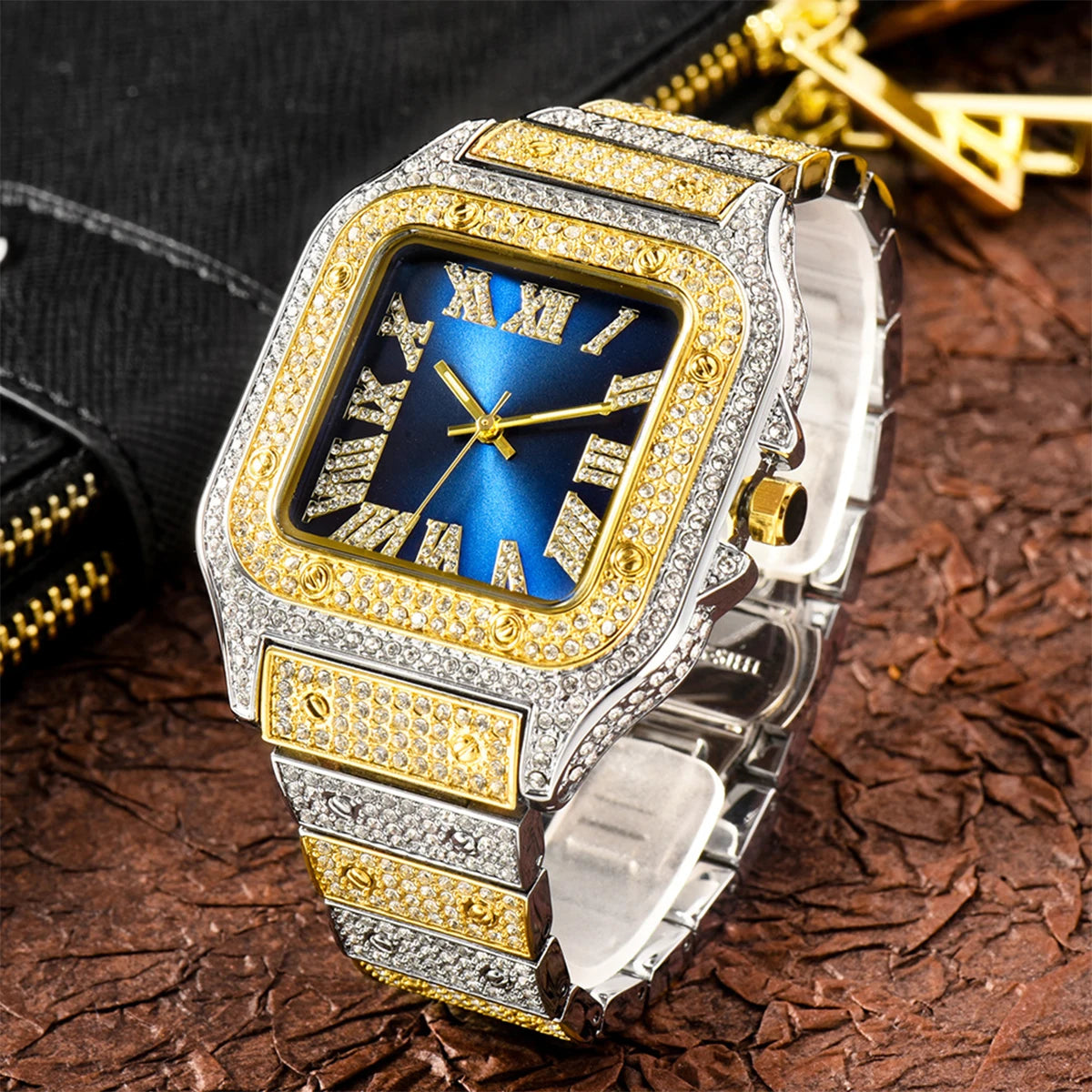 Aokaishen Iced Out Diamonds Watch – Stainless Steel, Zircon, Trendy