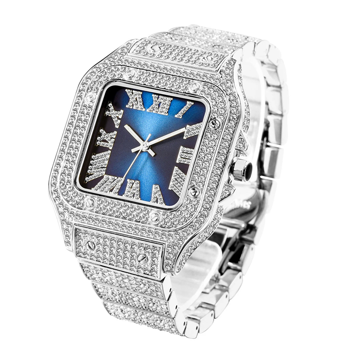 Aokaishen Iced Out Diamonds Watch – Stainless Steel, Zircon, Trendy