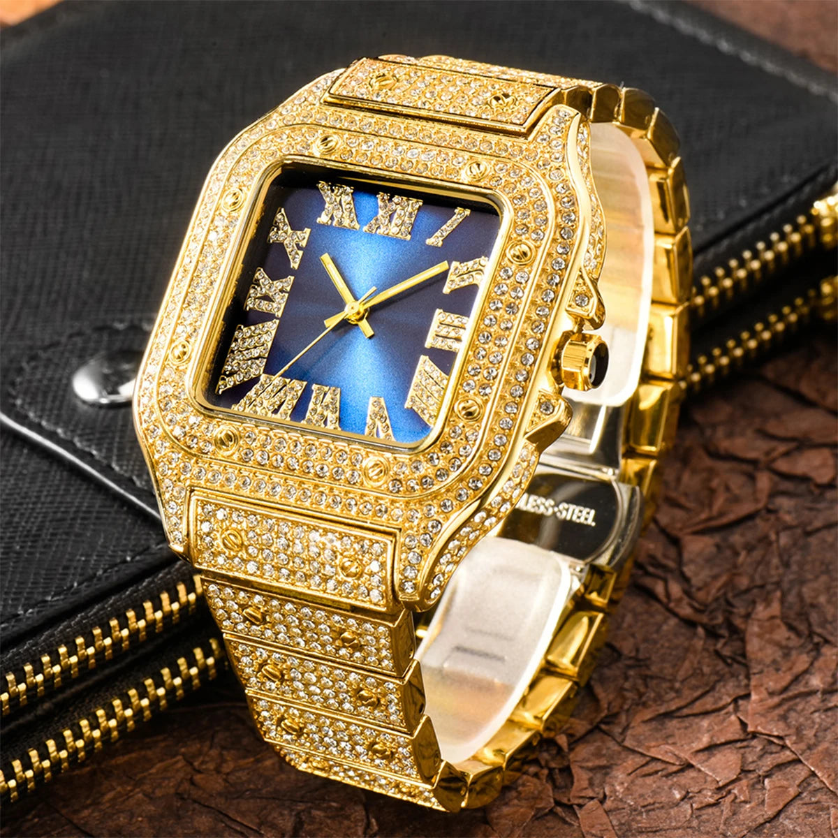 Aokaishen Iced Out Diamonds Watch – Stainless Steel, Zircon, Trendy