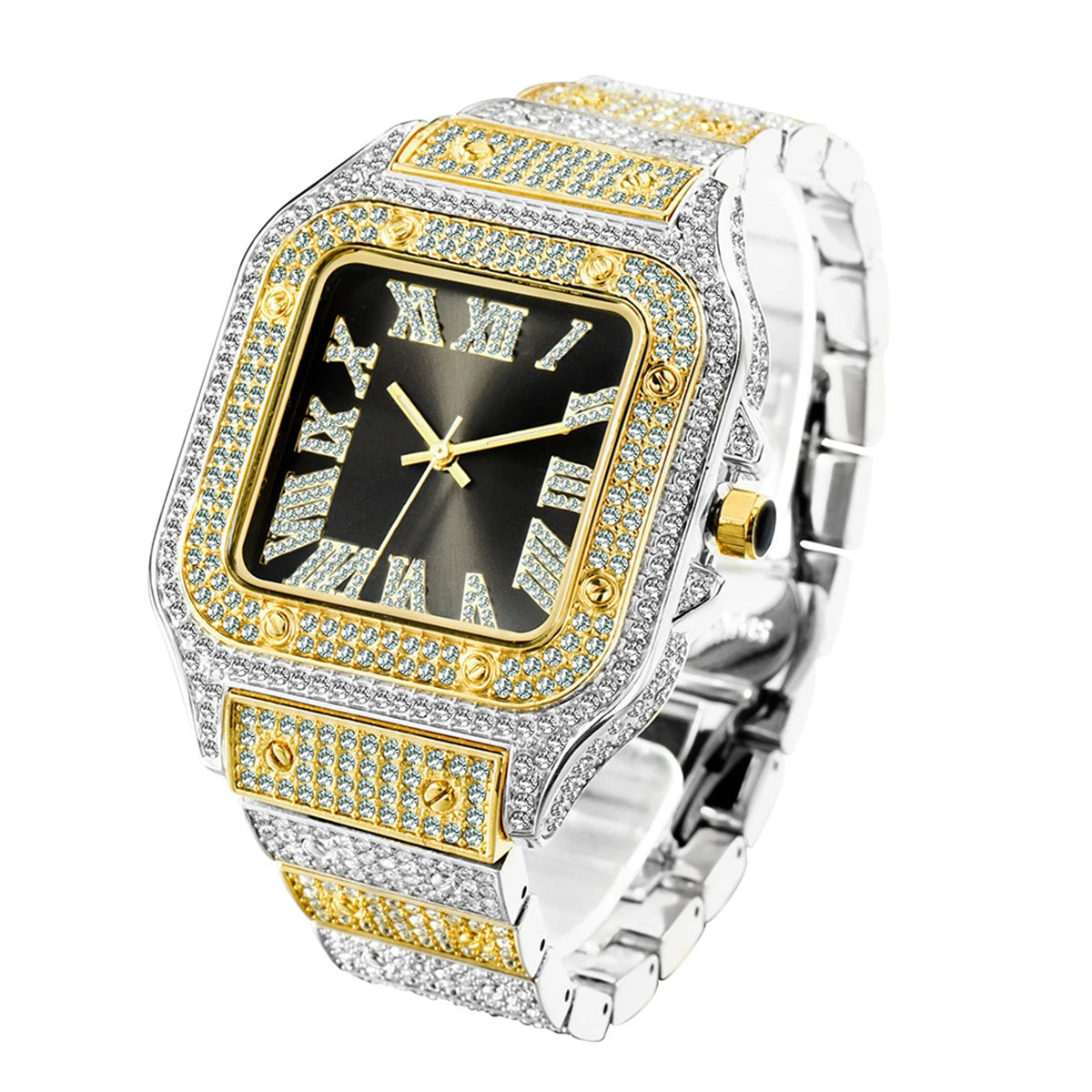 Aokaishen Iced Out Diamonds Watch – Stainless Steel, Zircon, Trendy