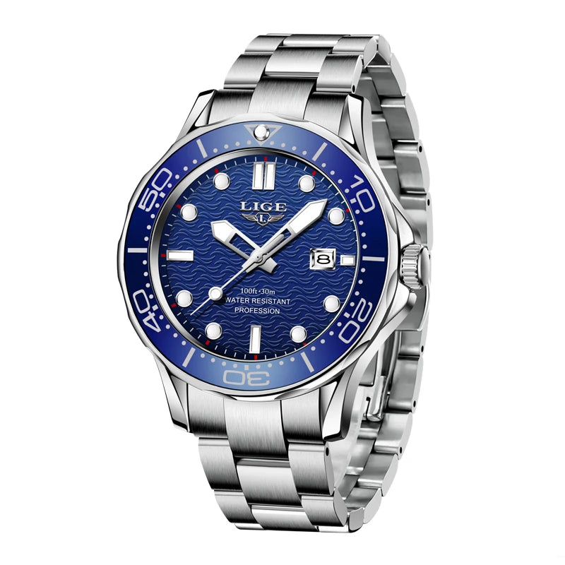 LIGE Men’s Business Quartz Watch – Waterproof, Stainless Steel