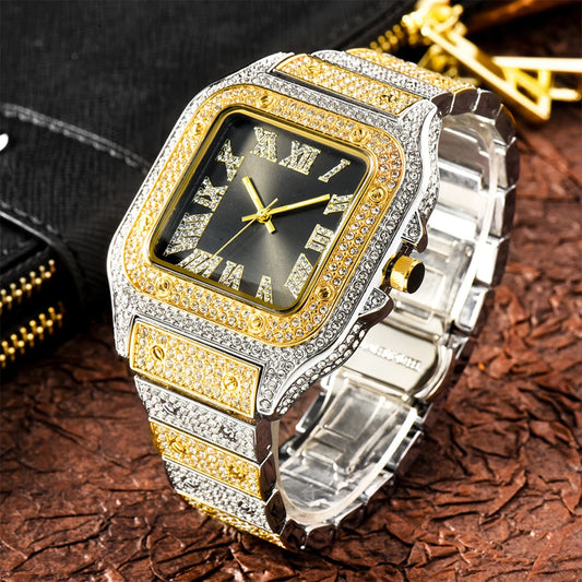 Aokaishen Iced Out Diamonds Watch – Stainless Steel, Zircon, Trendy