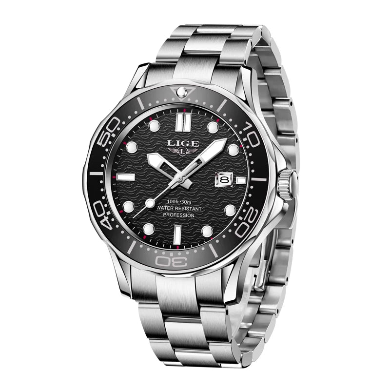 LIGE Men’s Business Quartz Watch – Waterproof, Stainless Steel