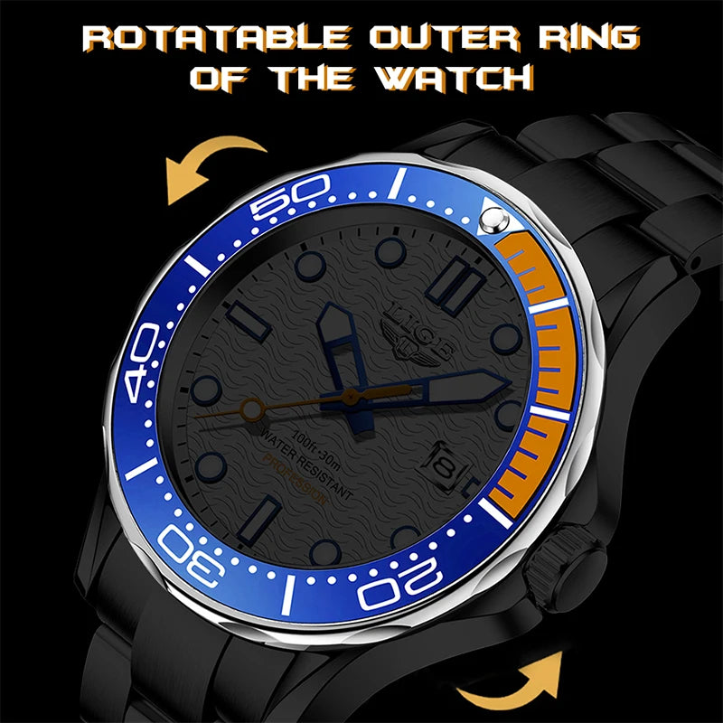 LIGE Men’s Business Quartz Watch – Waterproof, Stainless Steel
