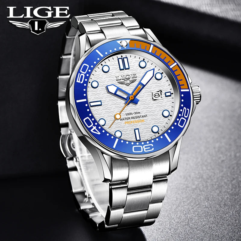 LIGE Men’s Business Quartz Watch – Waterproof, Stainless Steel