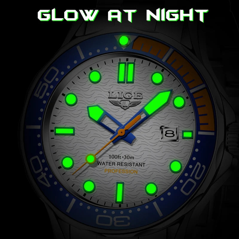 LIGE Men’s Business Quartz Watch – Waterproof, Stainless Steel