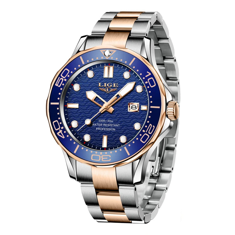 LIGE Men’s Business Quartz Watch – Waterproof, Stainless Steel