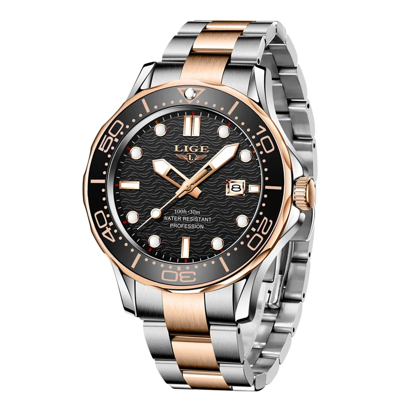 LIGE Men’s Business Quartz Watch – Waterproof, Stainless Steel